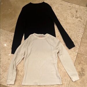 Cat & Jack Black and White Long Sleeve Waffle Knit Tops Size L (12/14)